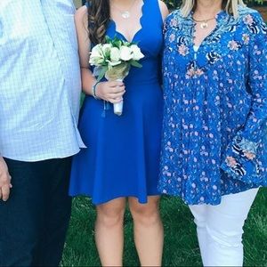 blue scallop fit and flare dress from nordstrom’s